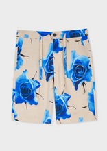 Load image into Gallery viewer, Beige Linen-Blend 'Monarch Rose' Print Shorts