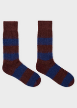 Load image into Gallery viewer, Navy And Burgundy Mohair-Blend Socks