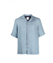 Load image into Gallery viewer, Short-Sleeve Linen Shirt Blue