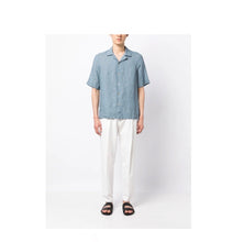 Load image into Gallery viewer, Short-Sleeve Linen Shirt Blue