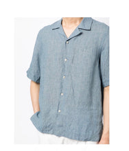 Load image into Gallery viewer, Short-Sleeve Linen Shirt Blue