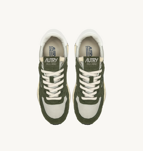 Reelwind Sneakers In Green And White Nylon And Suede