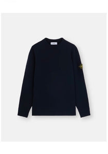 Crewneck Sweater Blue with Ribbed Details