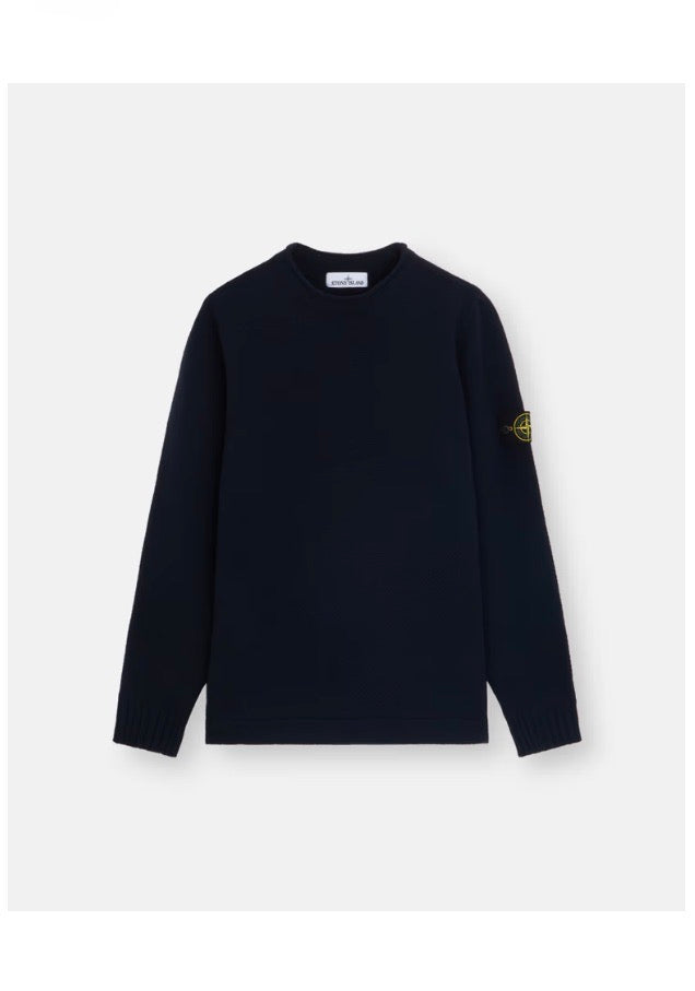 Crewneck Sweater Blue with Ribbed Details