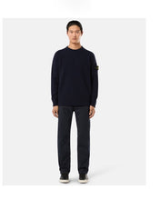 Load image into Gallery viewer, Crewneck Sweater Blue with Ribbed Details
