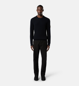 Navy Blue Crewneck Jumper With Ribbed Trims
