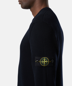 Navy Blue Crewneck Jumper With Ribbed Trims
