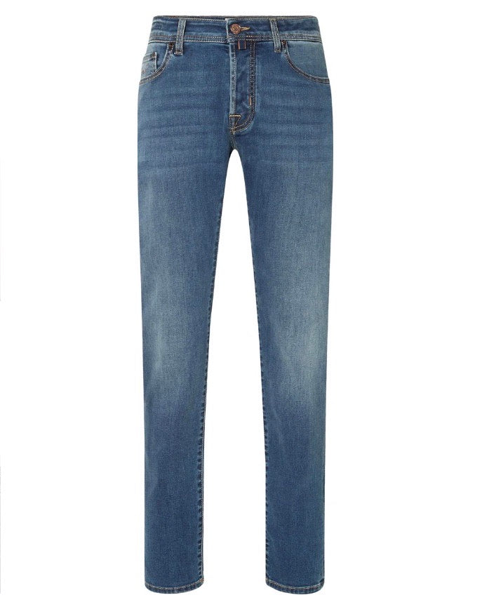 Bard LTD Regular-Slim 5 Pocket Jeans in Medium Blue Stretch Denim