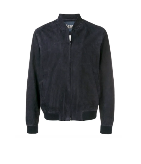 Navy Suede Bomber Jacket