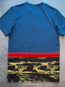 Blue Cotton T-Shirt With 'Landscape' Print Hem Detail