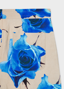 Beige Linen-Blend 'Monarch Rose' Print Shorts